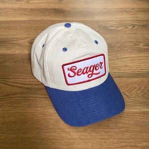 Seager Co Uncle Bill Hemp Snapback Hat Medium Profile - Cream / Navy